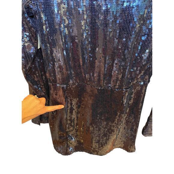 NWT Free People Sophie Sequin Mini Dress Navy Blue Longsleeve Button Up Dress S - Picture 13 of 16